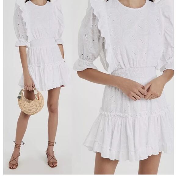 MISA Los Angeles Doutzen White Paisley Eyelet Lace Mini Dress Size Small - Picture 9 of 10